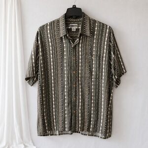 Untied Vertical Stripe VTG Button‎ Down Shirt L Green Abstract Geometric Rayon